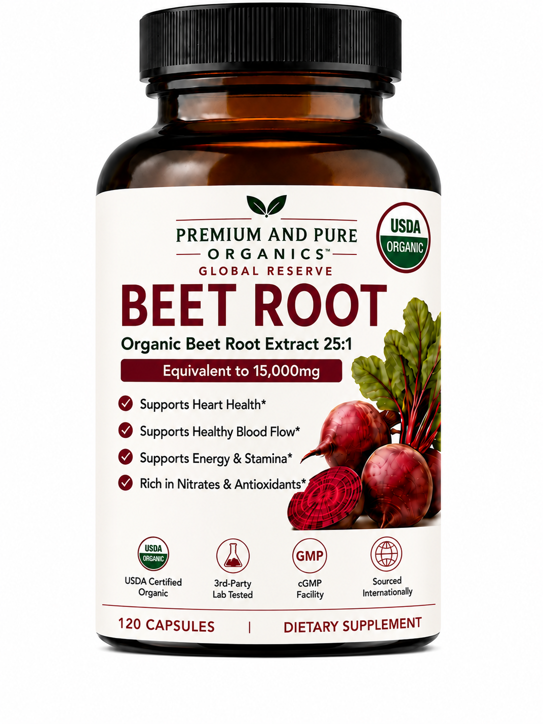 Organic Beet Root Extract 25:1 with Bioperine 180 Caps