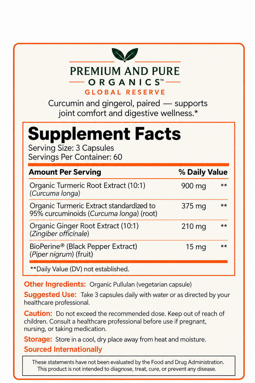Organic Turmeric and Ginger Extract - 180 Capsules