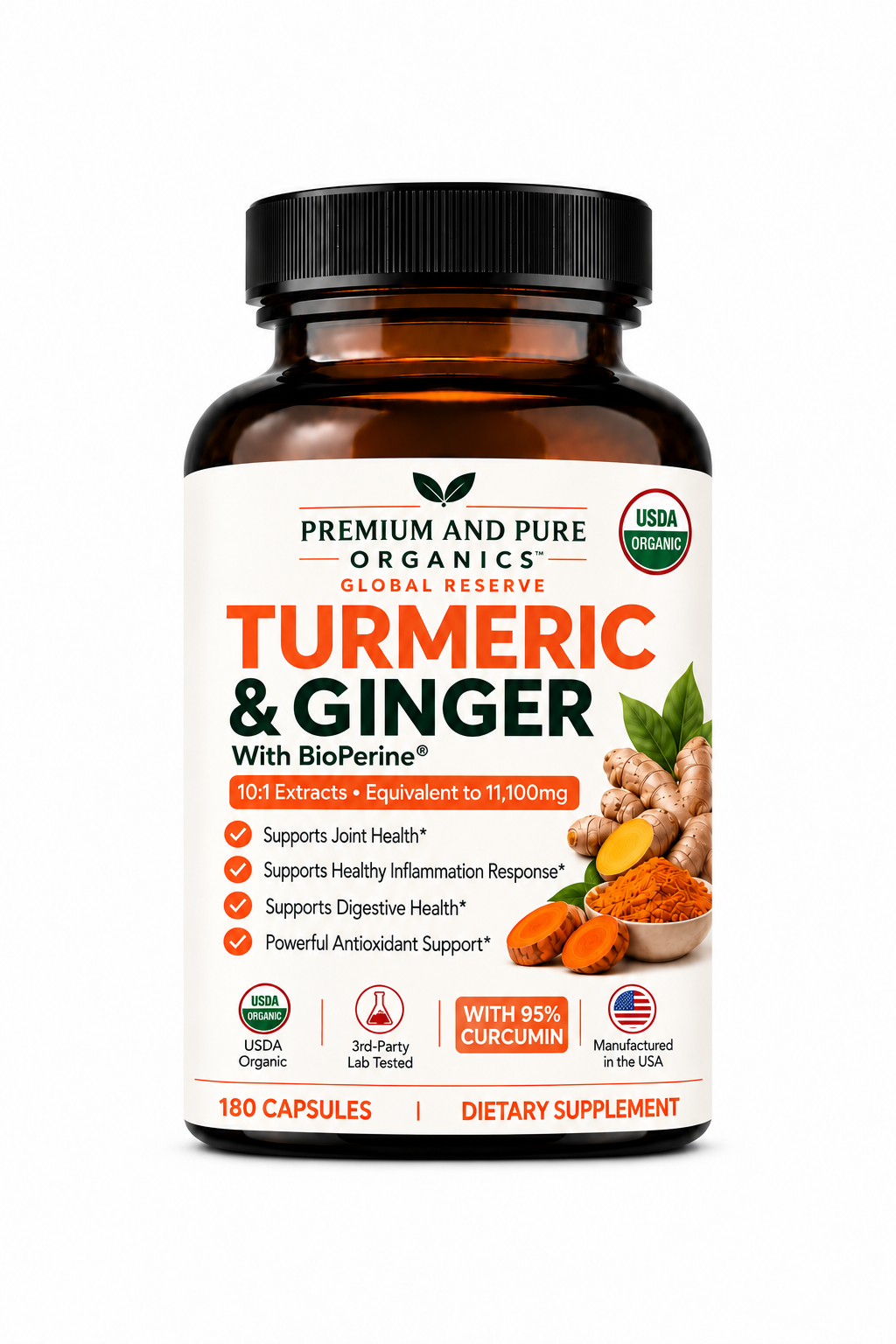 Organic Turmeric and Ginger Extract - 180 Capsules